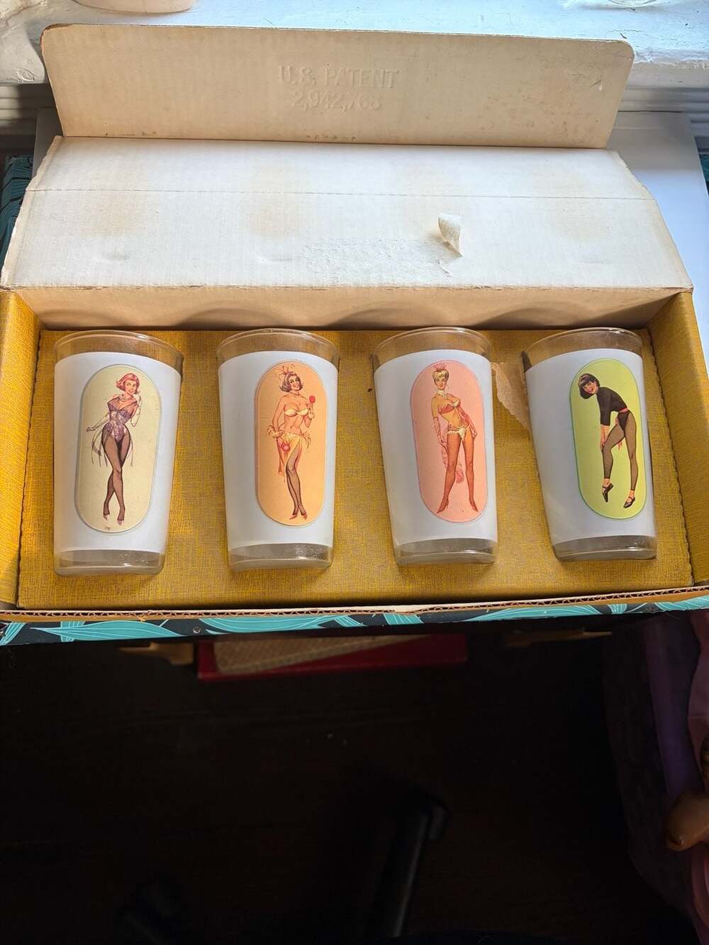 Vintage Mystic Glasses Set Of 6 Peek A Boo Nude Girlie Pinup Glass Tumbler Set